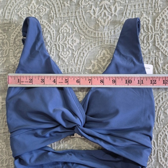 Charmo Blue Twist Front Cutout Ruched One Piece Swimsuit UPF 50+ NWT Small - Picture 4 of 6